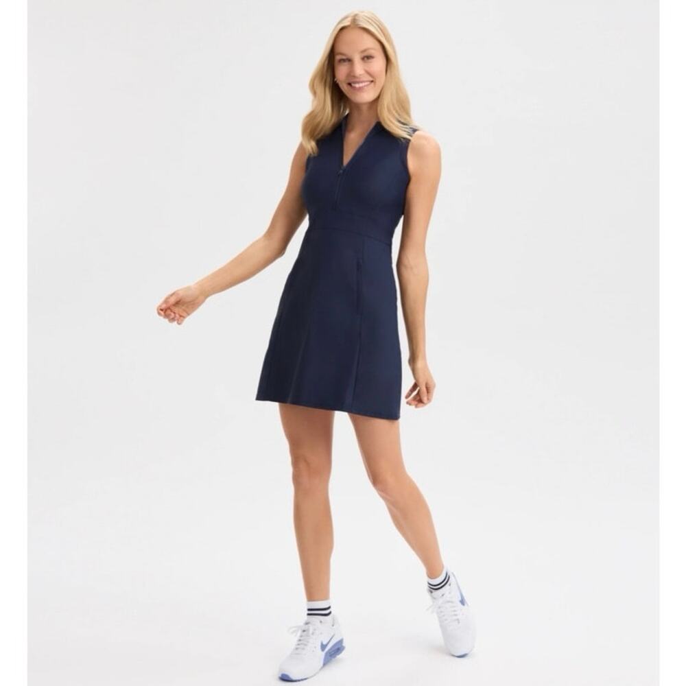 RNWK Renwick NWT Navy Blue Fairway Zip Up Sleeveless Mesh Golf Dress, Size Small